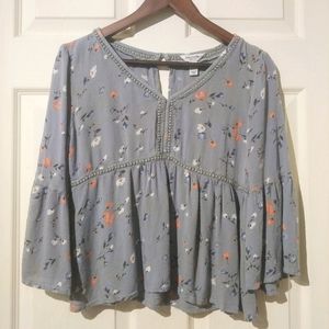 Flowy floral crop top with bell sleeves